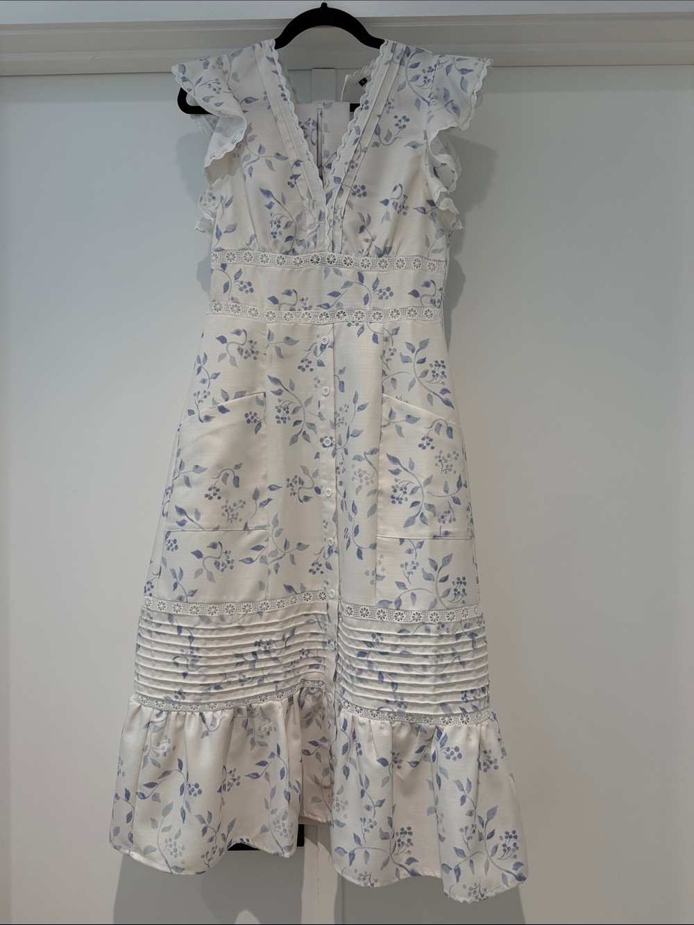 70/21 White Dress with Light Blue Floral Print